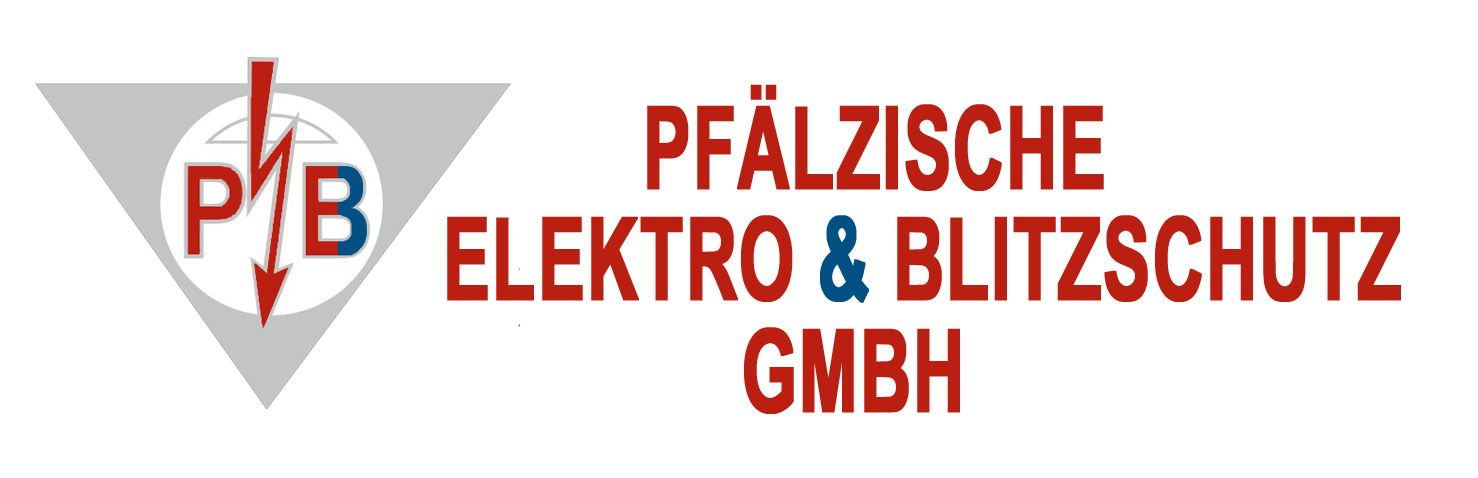 Logo Pfälzische Blitzschutz GmbH Logo mit Blitz und Buchstaben